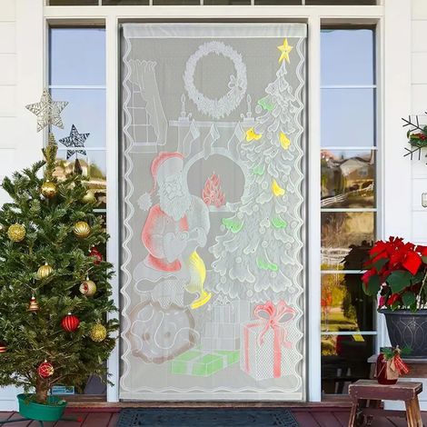 Rideau semi-occultant en dentelle colorée de Noël, 100 x 200 cm (39,3 x 78,7 pouces) / 1 pièce (1/5)