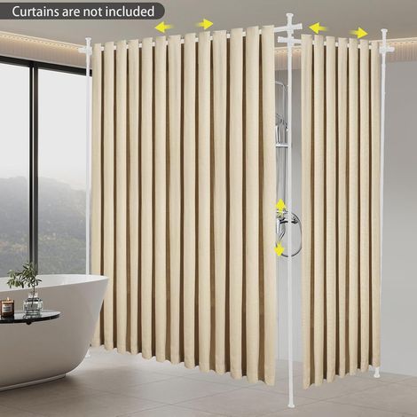 Hauteur de support de rideau double suspendu 122 - 305 cm, chaque support peut supporter jusqu'à 40 kg, support de rideau indépendant antidérapant non perforé, support de diviseur de rideau salon, cha (1/5)