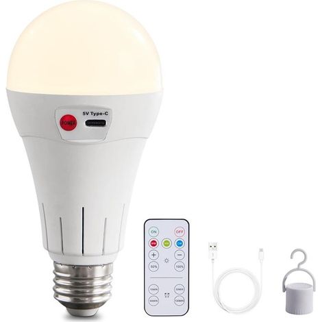 Ampoule LED rechargeable avec télécommande, culot E26/E27, alimentée par batterie sans fil, lampe d'urgence pour coupures de courant (1/5)