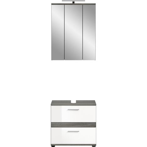 Set von Badezimmermöbeln WILLIAM – Dunkelgrau und Weiß – 60x191x34 cm – Mit LED