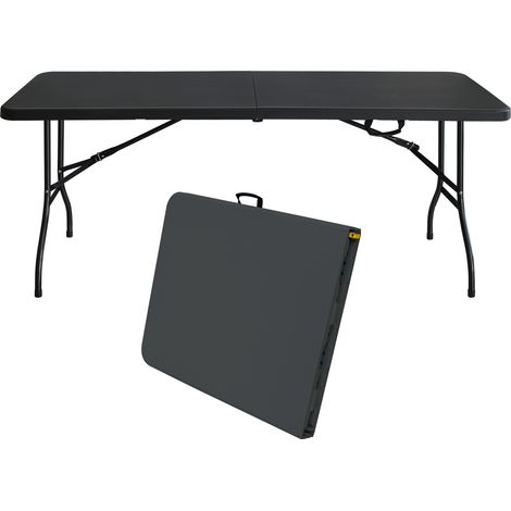 Table pliante portable robuste 180 cm avec poignée, pour camping, pique-nique et usage intérieur/extérieur, charge 135 kg, noir (1/5)
