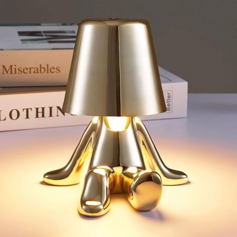 ZOLGINAH Lámpara de mesita de noche con control táctil, lámpara de escritorio LED decorativa Little Golden Man creativa, carga USB 3 niveles de brillo regulables (1/5)