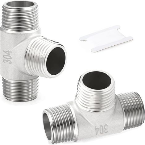 1 pièces Raccords de tuyauterie en acier inoxydable à 5 voies, 1" BSP femelle raccords Tee(male) 1/2"BSP(2 PCS) (1/5)