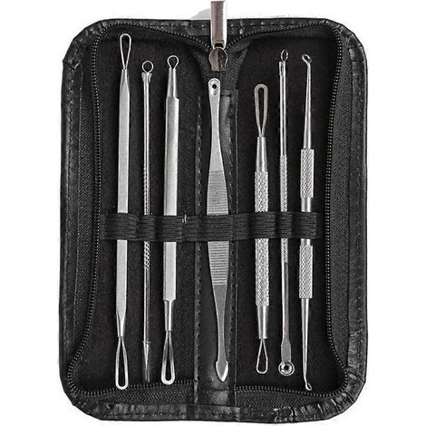 Kit de 7 outils pour extraire les points noirs, l'acné, les comédons et les imperfections-Silver (1/2)