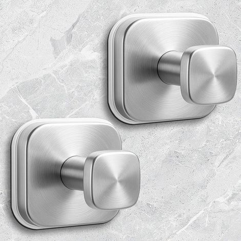 Lot de 2 crochets à ventouse – Argent – Sans perçage – Charge 5 kg – Acier inoxydable – Carrelage, verre, miroir (1/5)