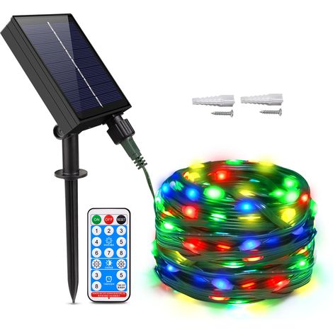 (RGB, 10M 100LED) Guirlande lumineuse LED solaire, guirlande lumineuse féerique, décorations de fête extérieure. (1/4)