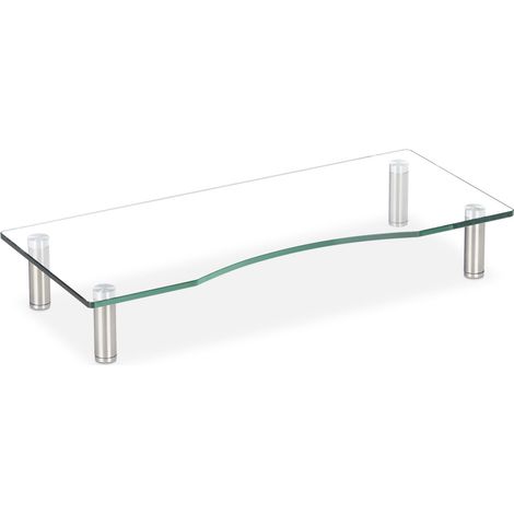Supporto per monitor regolabile ed ergonomico, design moderno, 70 x 24 cm, in vetro trasparente, 130008679