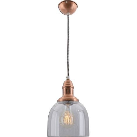 Suspension en verre et métal luminaire rétro classique coloris cuivre douille E27i - PANGIVO (1/4)
