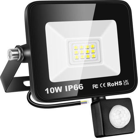 Projecteurs LED Extérieur 10W 1000LM Avec Detecteur de Mouvement Spot LED Extérieur Blanc Froid 6000K IP66 Etanche Eclairage Exterieur Lumière de Sécurité LED pour Jardin Patio Garage
