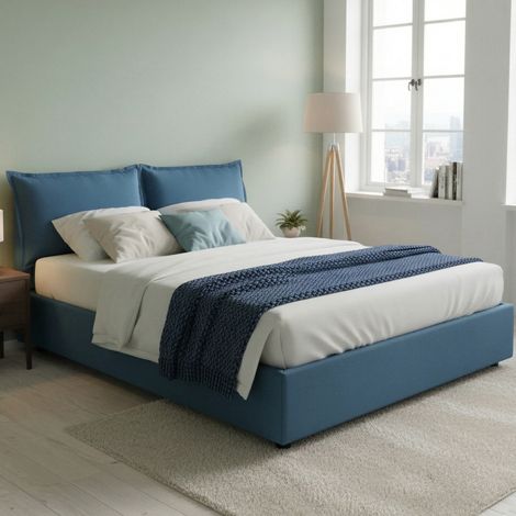 Talamo Italia Cama matrimonial Maddalena, Cama contenedor con revestimiento de tela, 100% Made in Italy, Apertura frontal, adecuado para colchón Cm 140x200, Azul, con embalaje reforzado (1/5)