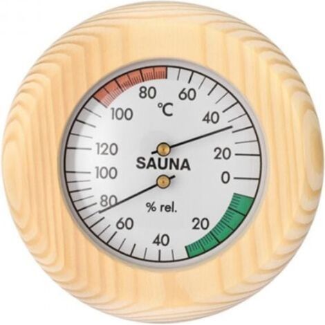 Sauna-Klimagerät, Sauna-Hygrometer, Sauna-Thermometer, manuell einstellbar, 2-in-1-Temperatur- und Feuchtigkeitsmesser für die Sauna, edles Holz, 13,5 cm Durchmesser (1/3)