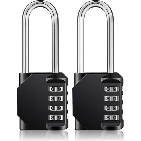 Cadenas code long exterieur pour portail, abri de jardin 4 chiffres grande Cadena Combinée anse longue Serrure à combinaison 2 pièces noir Lefou (1/5)