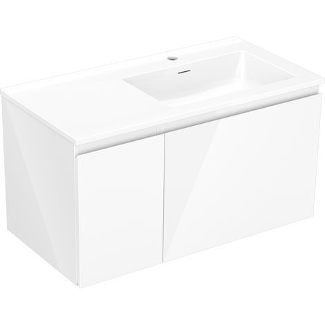 Mexen Orio mobile da bagno 90 cm con lavabo Otis a destra, 1S, 1D, bianco lucido - 91A13-09047-3-BBFF00-W18P00 (1/5)