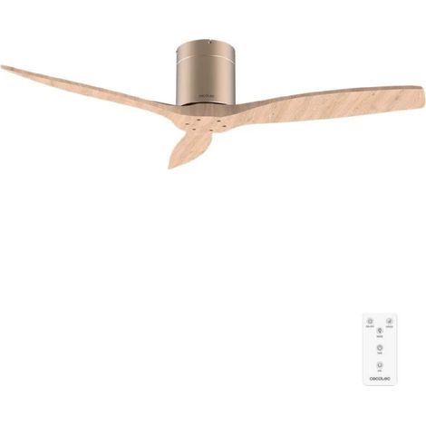 Cecotec Ventilador de Techo con Mando a Distancia de 52" EnergySilence Aero 5400 Classic Gold&LightWood. Motor DC 40W, 3 Aspas