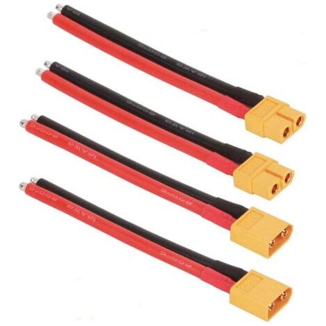 PA Connecteurs Mâles XT60 Paire Fil Silicium 100mm 12AWG Batterie Lithium RC (1/4)