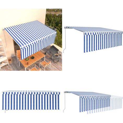 Markise Manuell Einziehbar mit Rollo 4x3 m Blau & Weiß - Markise Einziehbar - Markise Rollo (1/5)
