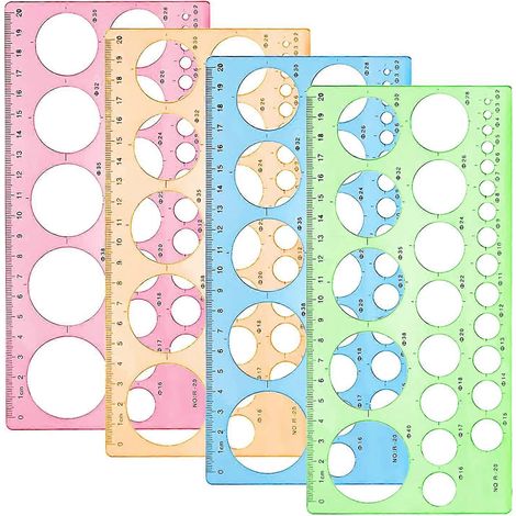 4 pochoirs circulaires, 4 couleurs, gabarit en plastique, outil de dessin pour mesurer et dessiner (rose, bleu, vert, orange) (1/5)