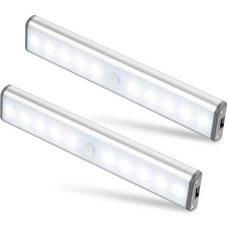 Moston Lot de 2 Lampes 10 LED, Sans Fil, Rechargeable par USB, Aimanté, Détecteur de Mouvement, 2 Modes d’Éclairage, Portable. Lumière de Placard, Baladeuse de Secours, Veilleuse Enfant, Appoint …