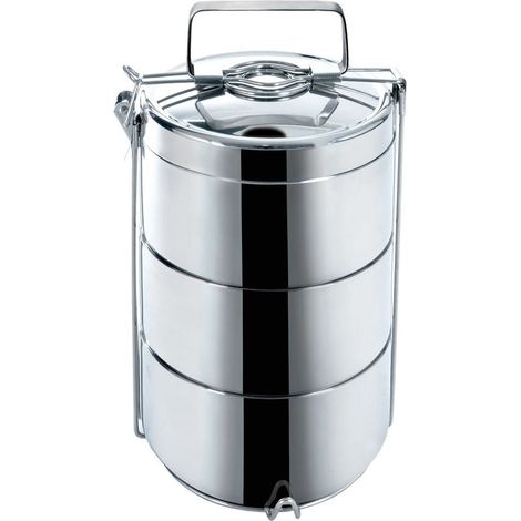 Fiambrera térmica de acero inoxidable de 3 niveles, 3 x 900 ml (1/4)