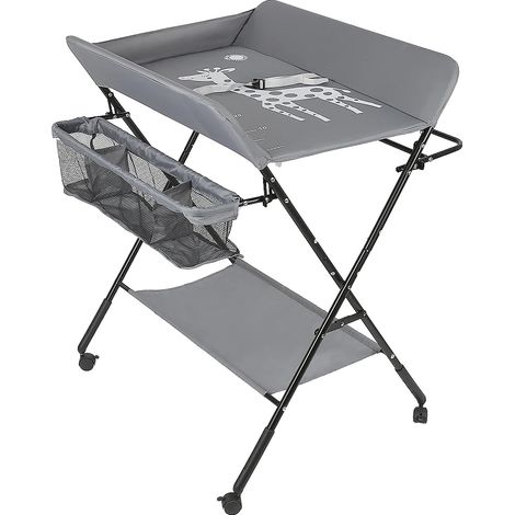Table à langer pour bébé, design pliable, grand espace de rangement, Blanc (1/2)