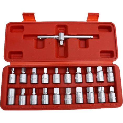 21 x Oil Drain Plug Key Drive Key with Socket Wrench 3/8 Inch Square Hexagonal Kit (1/5)