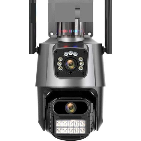 Caméra de sécurité à Domicile Caméra 6MP Double Objectif Double écran PTZ extérieur étanche sécurité vidéo Surveillance caméra Police lumière Alarme caméra IP(NO SD Card) (1/5)