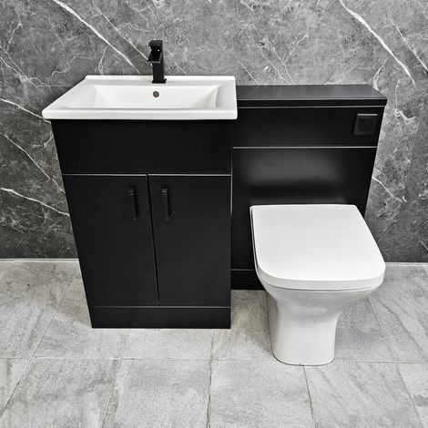 Black Vanity Suite 1050mm Basin Unit and Toilet with Black Handles Modern Tess, Without Tap (1/5)