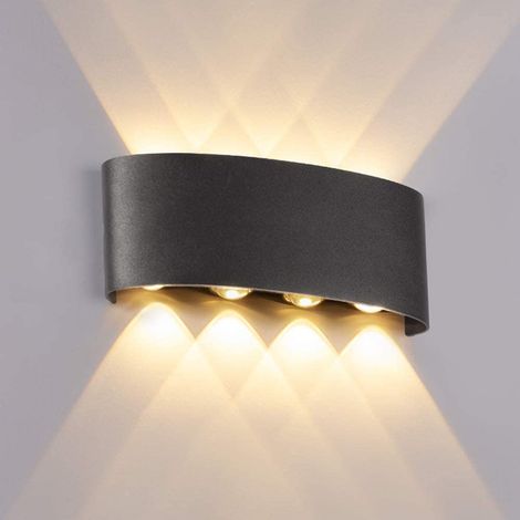 LED Wall Light Outdoor Indoor, 8W Modern Aluminum Wall Lamp Up Down IP65 for Living Room Bedroom Stairs (Black/Warm White)