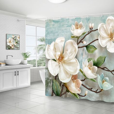 Rideau de douche, rideau de salle de bain, impression numérique 3D, rideau de douche résistant à la moisissure, tissu polyester imperméable, avec croc (1/5)