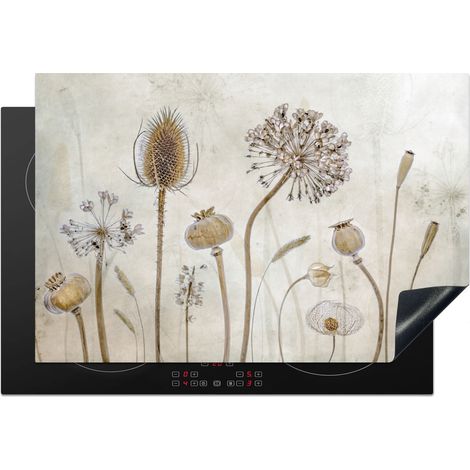 PROTECTION PLAQUE INDUCTION Fleurs - Aquarelle - Nature morte - Marron - Vintage Cuisine Accessoire 78x52 cm