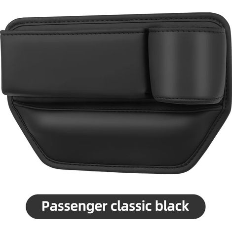 (Noir passager) Organisateur de siège auto avec compartiment de rangement intégré, porte-gobelet, poche pour portefeuille et téléphone. (1/5)