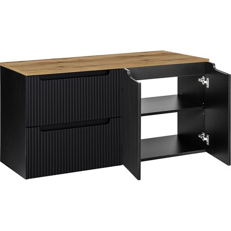 Waschtisch-Unterschrank Set 120 cm schwarz Eiche Waschbeckenschrank Badschrank 2 Schubkasten 2 Türen, B/H/T ca. 120,4/59,5/40 cm (1/5)