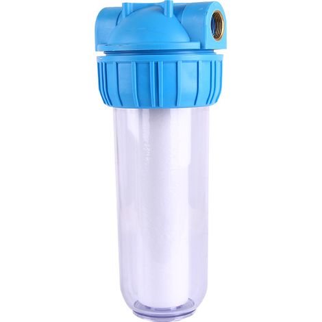 Boîtier de filtre à eau standard transparent de 10 pouces, version plus épaisse, orifice d'entrée/sortie en laiton de 1", support, 4 vis, clé à molette