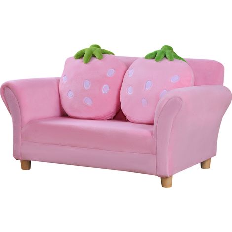 Fauteuil/Canapé enfant en look corail polaire, pieds en bois massif, mousse intégrée, pour chambre d'enfant, salle de jeux, 90 x 53 x 48 cm, rose (1/5)