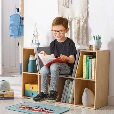 Libreria per bambini 103x30x62 cm grigia e naturale con contenitore FloraGrace (1/5)