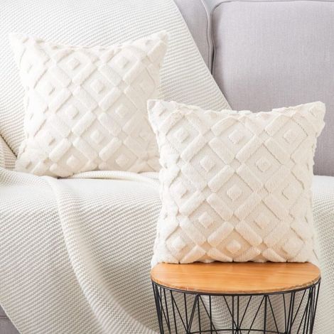 Lot de 2 Doux tissu moelleux Laine Courte Velours Décoratif Housses de Coussin Luxe Style pour canapé Chambre Beige 45x45 cm (1/3)