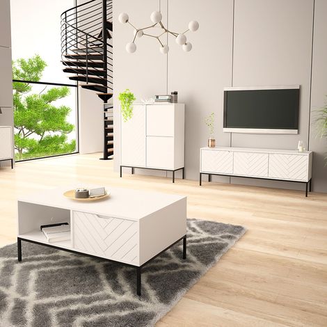 Wohnzimmer Set 3-teilig modern in weiß matt mit gefrästen Fronten ANGERA-140 (1/5)