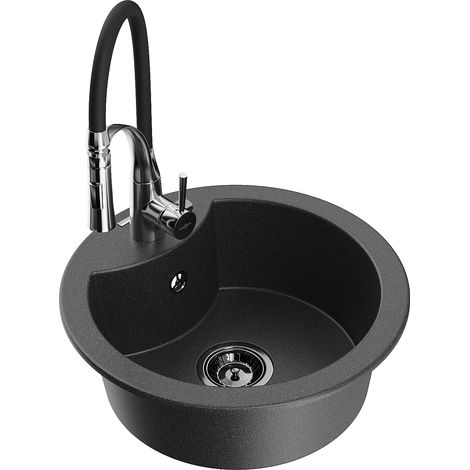 Mexen Diego 1-Kammer-Granitspüle mit Küchenarmatur Aster, schwarz gesprenkelt - 6512-76-73450-07-B (1/5)