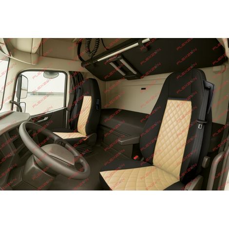 1+1-Set Sitzbezüge aus Kunstleder für VOLVO FH EURO 6 2016–2020 – Beige-Schwarz