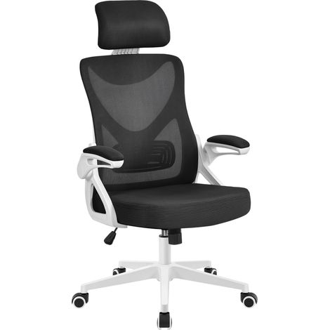 Chaise de Bureau Ergonomique Accoudoirs Relevables Blanc/Noir (1/5)