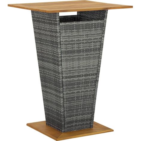 Bartisch Grau 80x80x110 cm Poly Rattan und Massivholz Akazie vidaXL