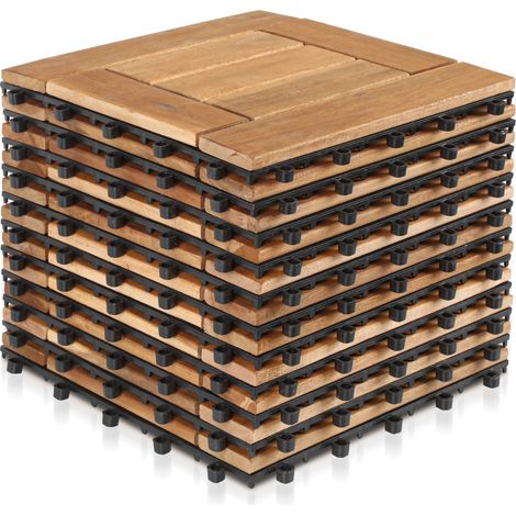 Wolketon 33pcs 30x30cm Terrassenfliesen Holz,Bodenfliesen Akazienholz,Holzfliesen Bodenbelag,Klickfliesen Braun