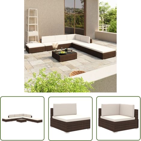 The Living Store 8-tlg. Garten-Lounge-Set mit Auflagen Poly Rattan Braun - Loungeset - Gartenmöbel - Rattan Möbel - Outdoor Lounge - Esszimmergarnitur (1/5)