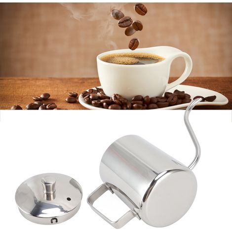 Cafetière à filtre en acier inoxydable avec poignées anti-gouttes en téflon, bec verseur argenté de 350 ml, pot à lait et couvercle. (1/5)