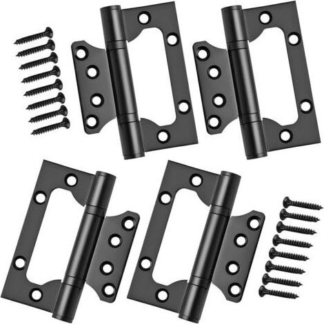 4x Charnières en Acier Inoxydable, 4 Pouces Rectangulaire Feuille 100mm Charnières de Porte, Noir (1/4)