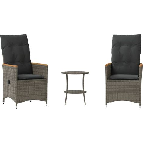 Ensemble de bistro 3 pcs,Salon de jardin avec coussins gris résine tressée CFW64457 (1/5)