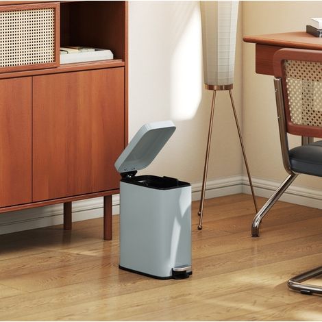 Mülleimer 5L mit Fußpedal Metall rechteckig Grau OKMYHOME (1/5)