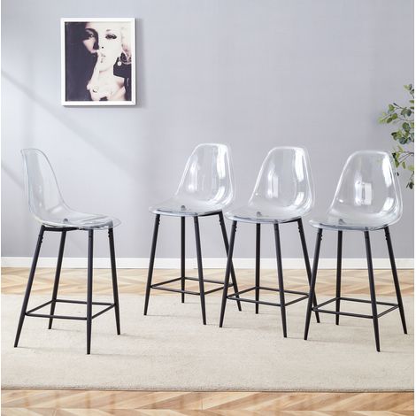 MEUBLIV Set di 4 sgabelli da bar trasparenti 43 x 50,8 x 101,6 cm neri moderni (1/5)