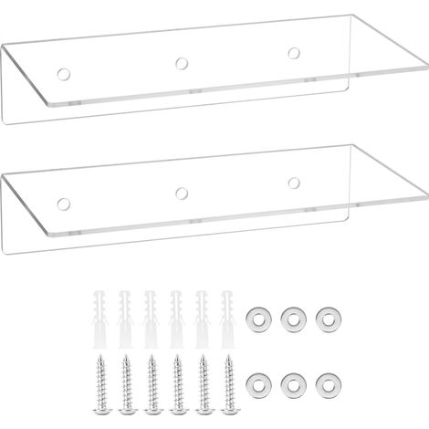 Lot de 2 Étagères Murales Flottantes 30x15x7 cm pour Plantes, Cadres Photo, Cosmétiques - Acrylique Transparent - Épaisseur 4 mm (1/5)