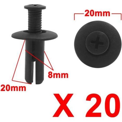 SOURCING MAP 20Pcs Clips Rivet Plastique Fixations 8mm x 20mm x 20mm pour aile auto voiture Noir (1/3)